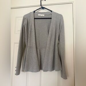 Gray Ribbed Open Cardigan Sweater